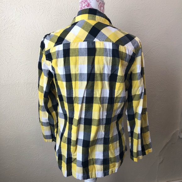 Cato Split Neck Button Down Plaid Shirt L Black - Picture 4 of 8